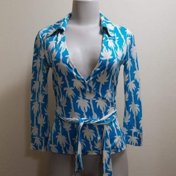 Diane Von Furstenberg Tops - Diane von Furstenberg Vintage Palm Tree Wrap Top-4
